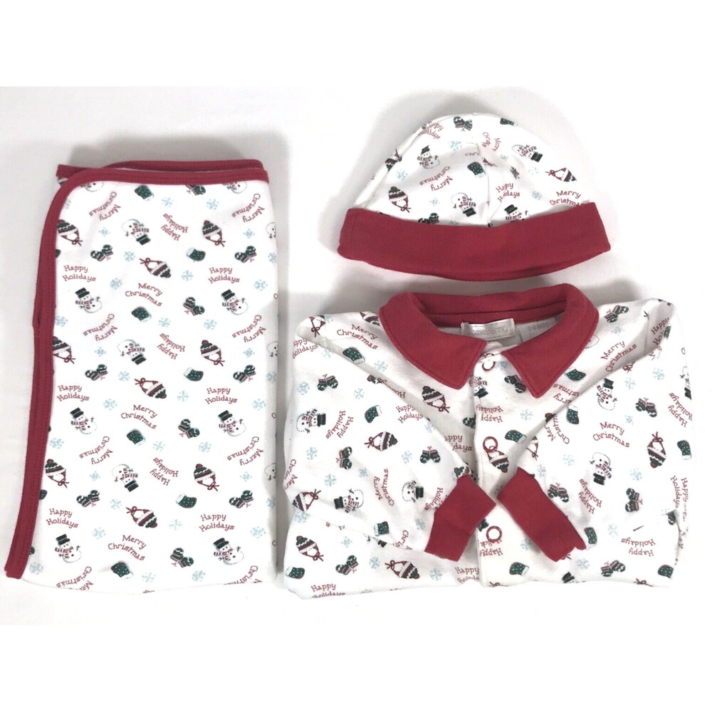 3 Pc Boys Girls CHRISTMAS Frosty The Snowman Footed Pajamas Sleeper Hat Blanket